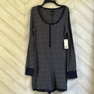 NEW Plush striped Henley romper pajamas medium